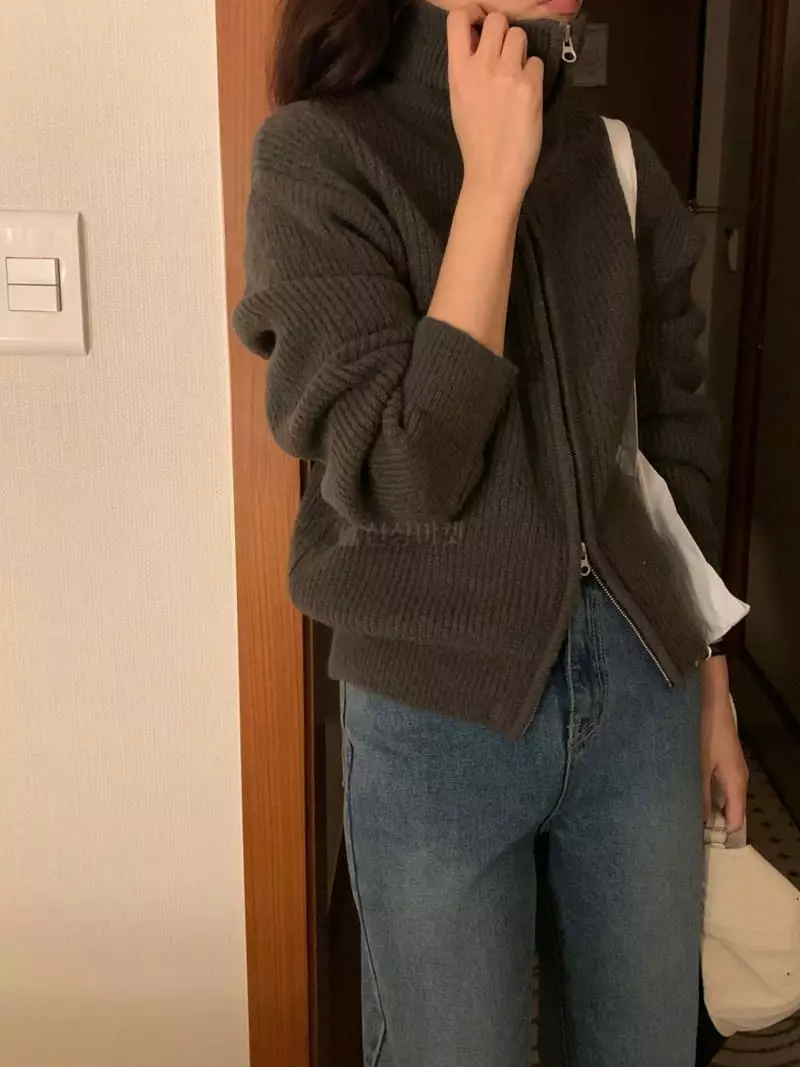 Renouveau - Korean Women Fashion - #womensfashion - Bookle Zip-up Knit - 5