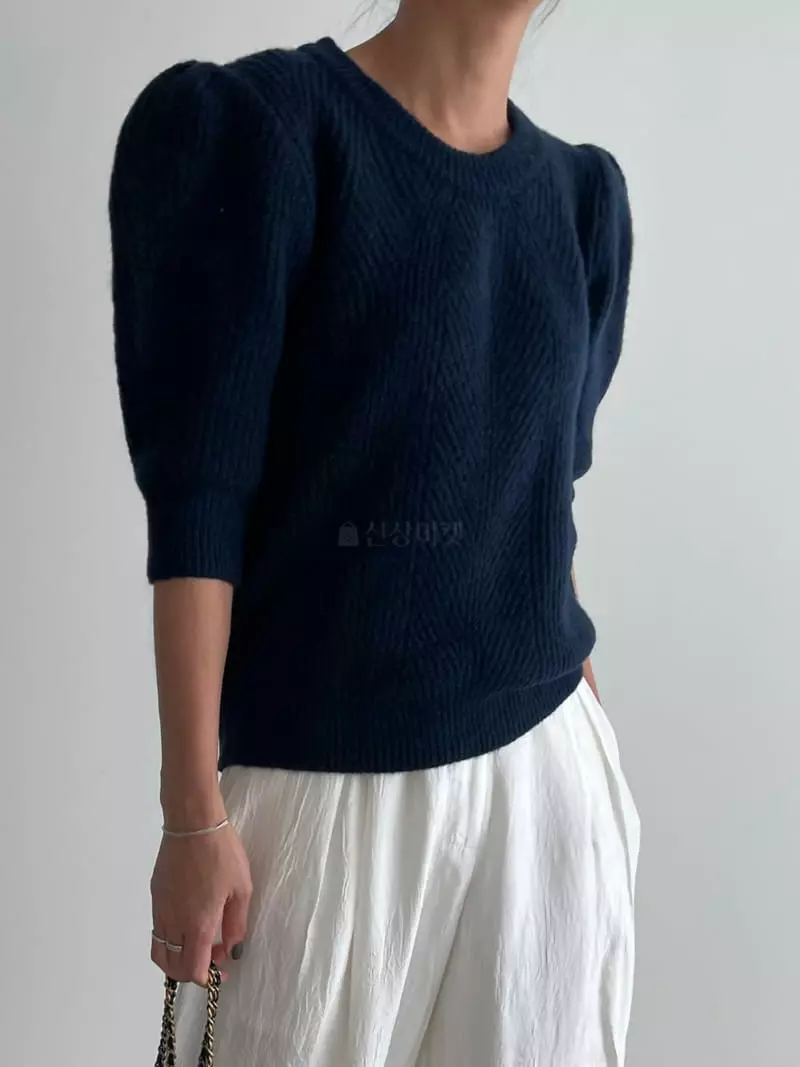 Ripple - Korean Women Fashion - #momslook - Mone Puff Knit Tee