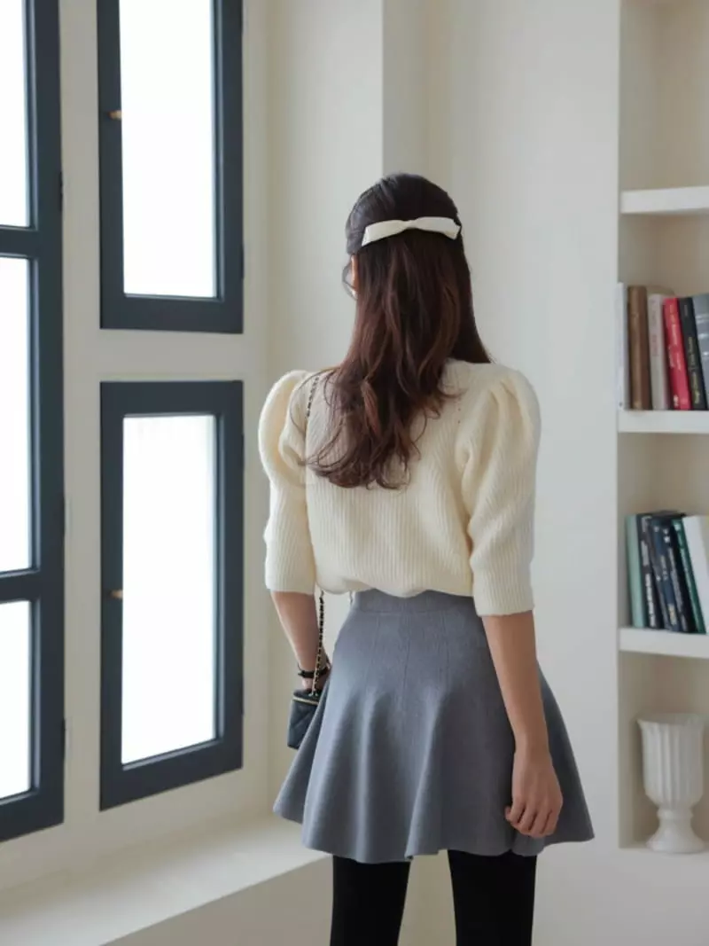 Ripple - Korean Women Fashion - #momslook - Mone Puff Knit Tee - 3