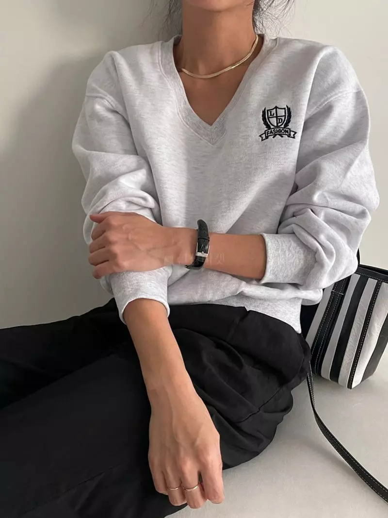 Ripple - Korean Women Fashion - #momslook - Fleece Embrodiery Sweatshirt - 2