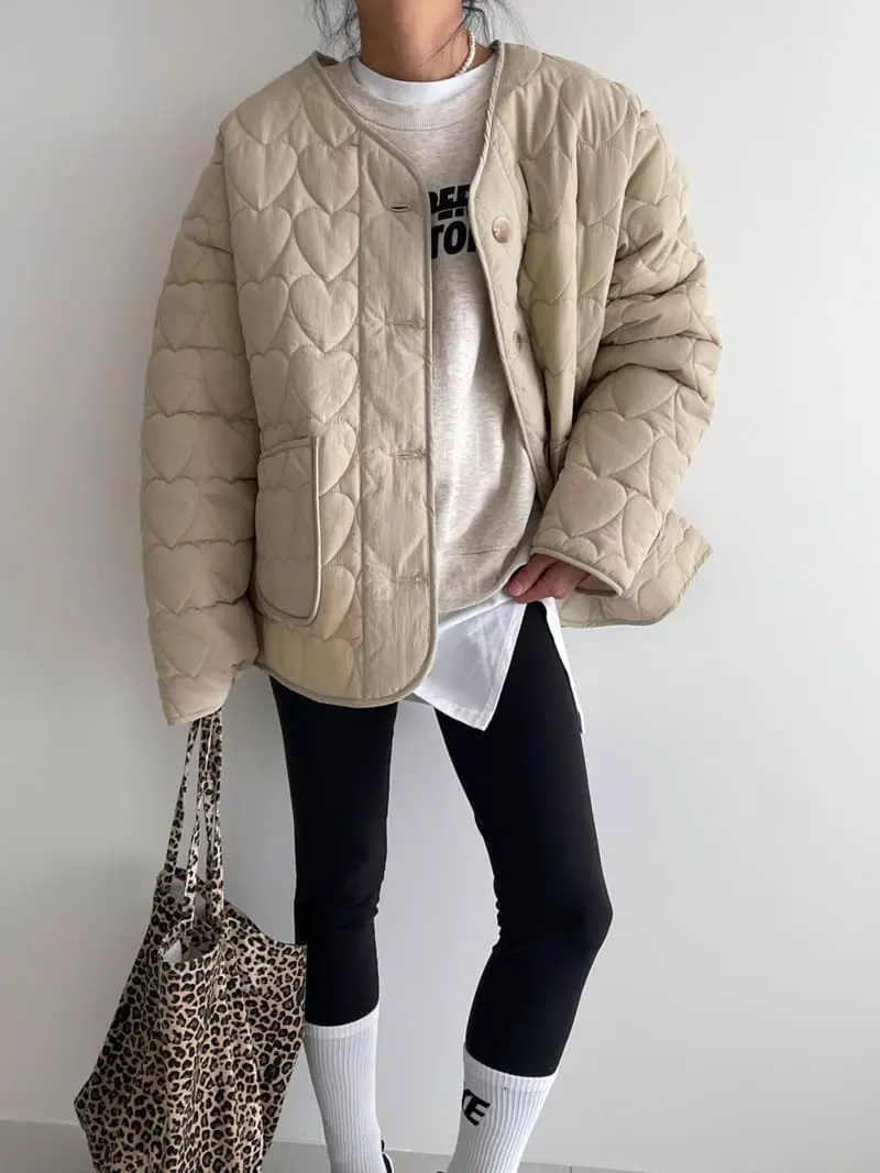 Ripple - Korean Women Fashion - #shopsmall - Heart Quilted Jacket - 6