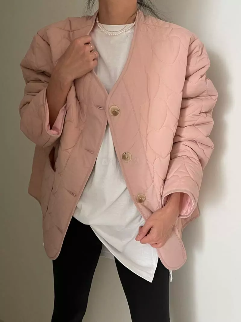 Ripple - Korean Women Fashion - #vintagekidsstyle - Heart Quilted Jacket - 2