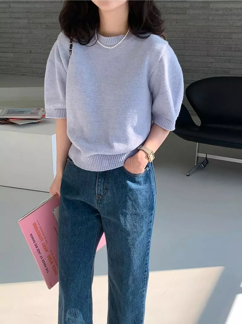 Ripple - Korean Women Fashion - #womensfashion - Cream Knit Tee - 2
