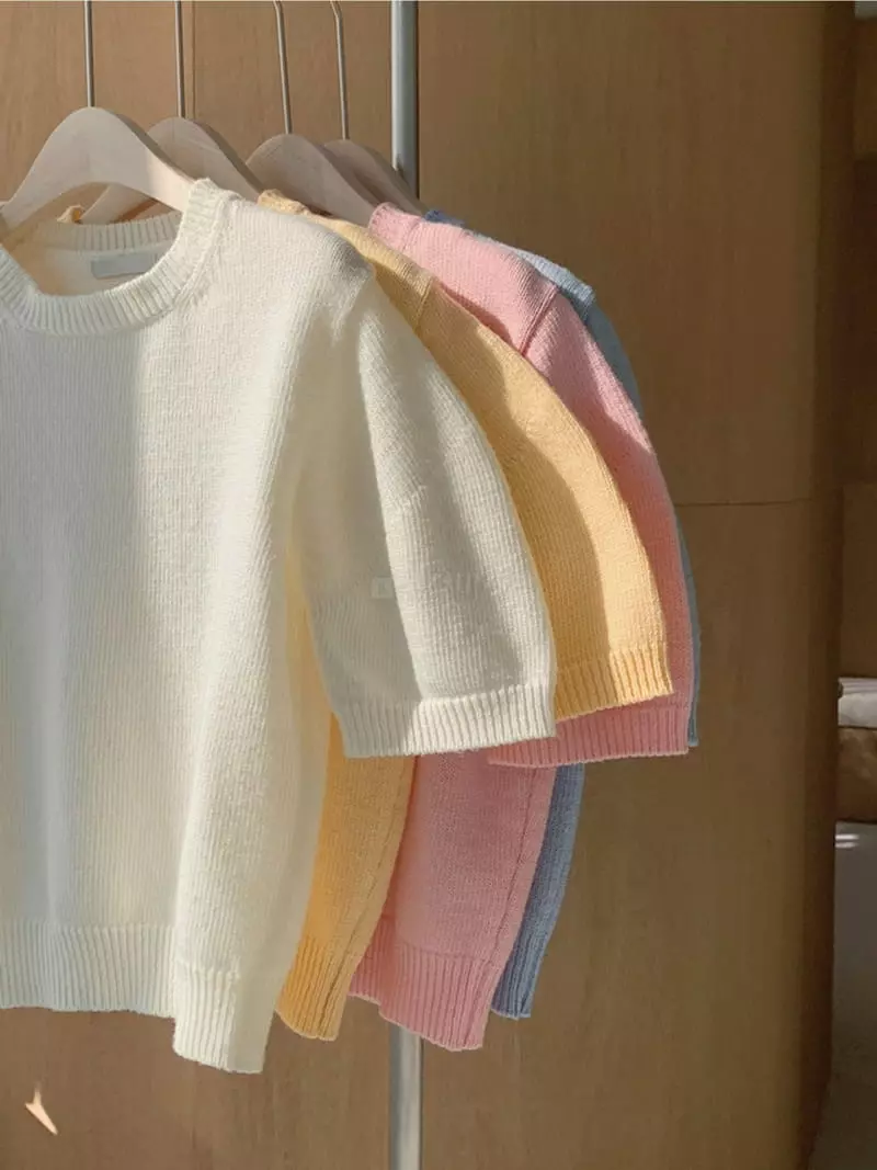 Ripple - Korean Women Fashion - #womensfashion - Cream Knit Tee - 8