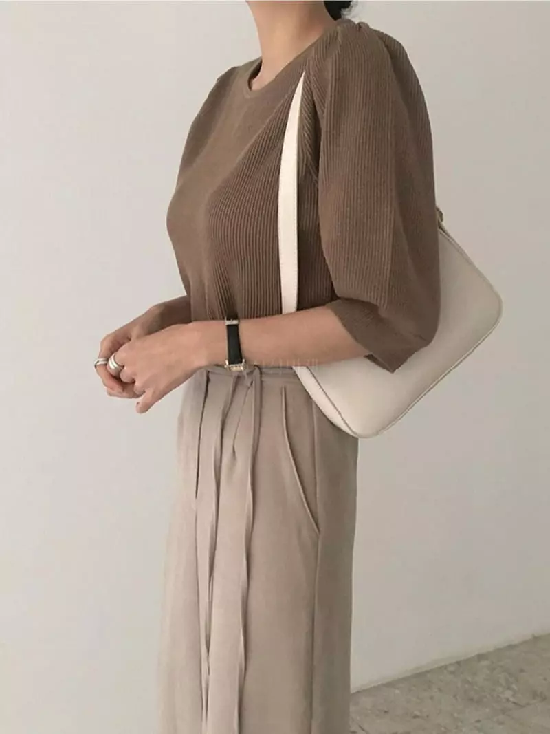 Ripple - Korean Women Fashion - #womensfashion - Big Puff Knit Tee