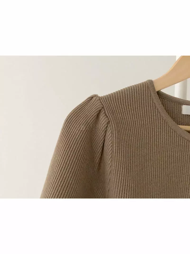 Ripple - Korean Women Fashion - #womensfashion - Big Puff Knit Tee - 5
