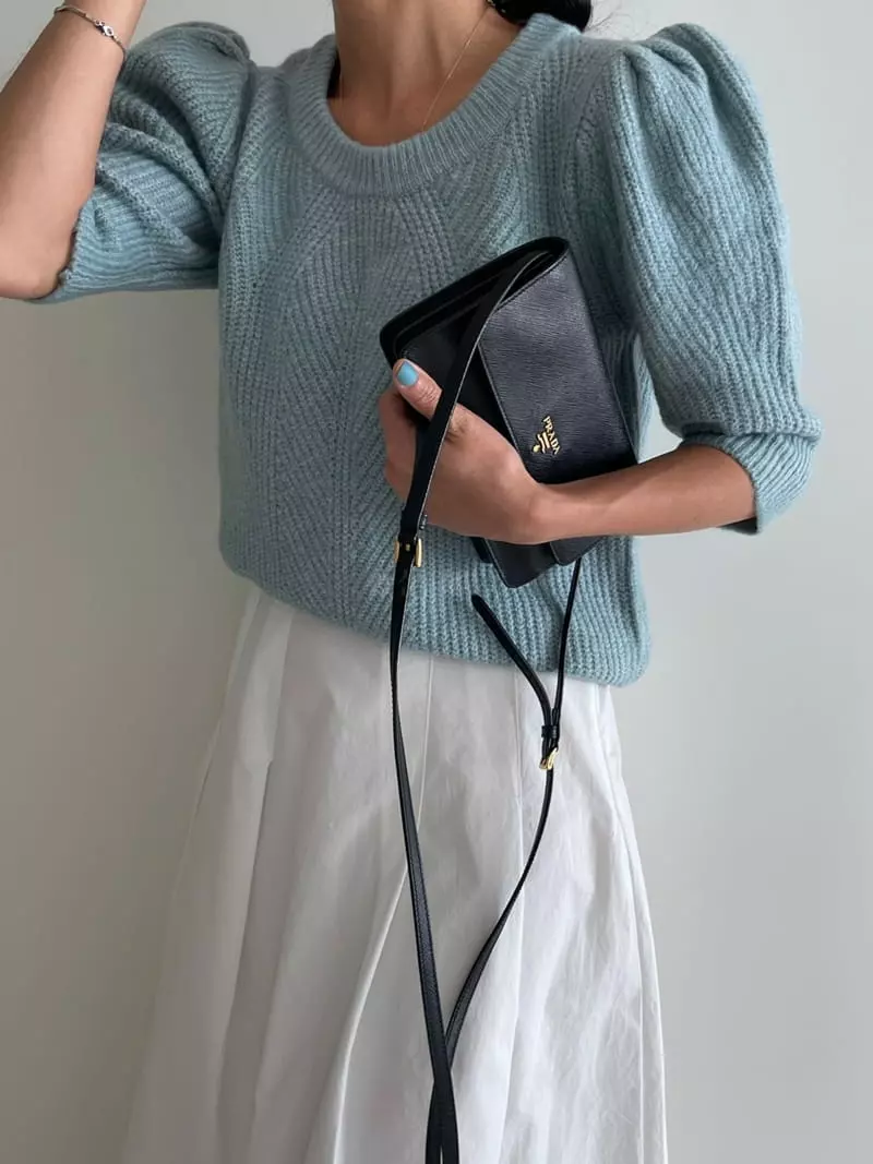Ripple - Korean Women Fashion - #momslook - Mone Puff Knit Tee - 4