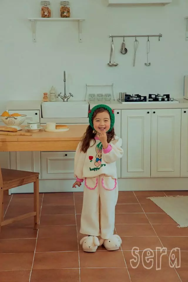 Sera - Korean Children Fashion - #stylishchildhood - Rabbit Fleece Top Bottom Set - 2