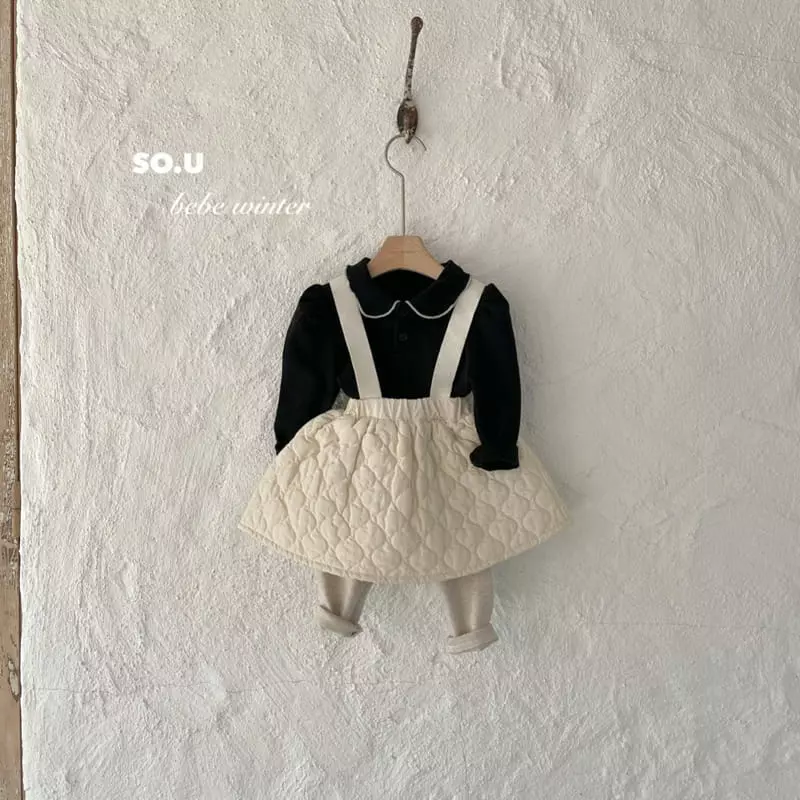 So U - Korean Children Fashion - #kidzfashiontrend - Quilting Dungarees Skirt - 6