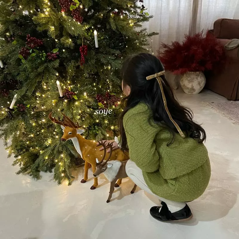 Soye - Korean Children Fashion - #discoveringself - Love Me Twid Yellowish Green Top Bottom Set - 3