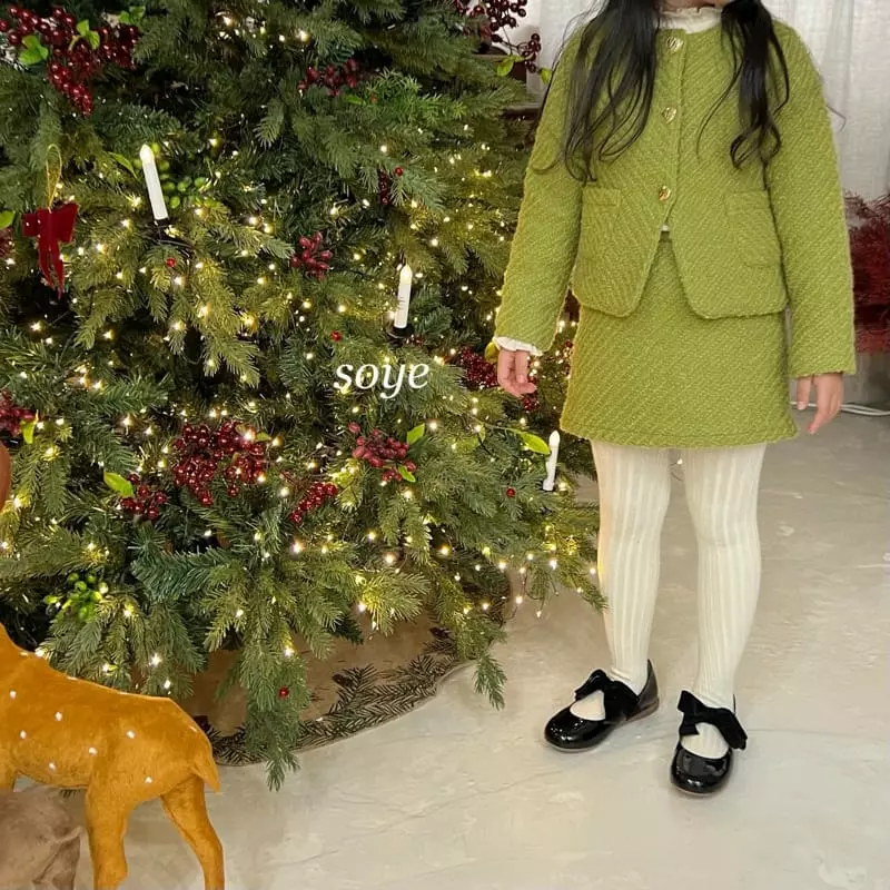 Soye - Korean Children Fashion - #discoveringself - Love Me Twid Yellowish Green Top Bottom Set - 4