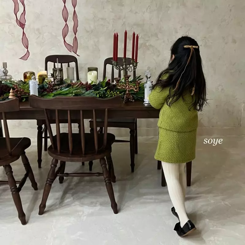 Soye - Korean Children Fashion - #kidsshorts - Love Me Twid Yellowish Green Top Bottom Set - 5