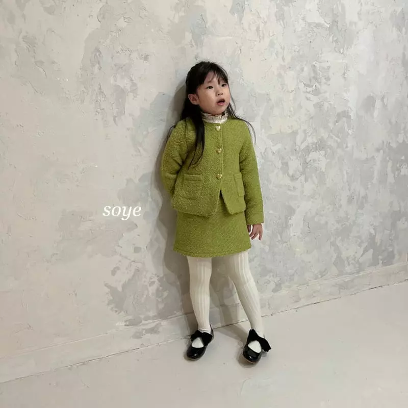 Soye - Korean Children Fashion - #kidsstore - Love Me Twid Yellowish Green Top Bottom Set - 6
