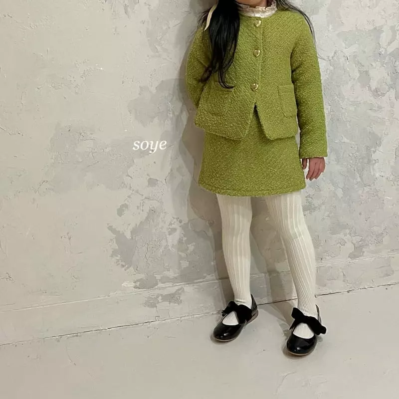 Soye - Korean Children Fashion - #littlefashionista - Love Me Twid Yellowish Green Top Bottom Set - 9
