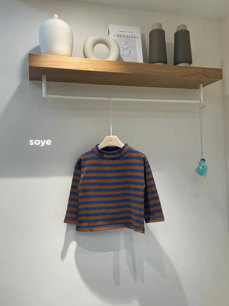 Soye - Korean Children Fashion - #minifashionista - Camel Stripes Half Turtleneck Tee - 8