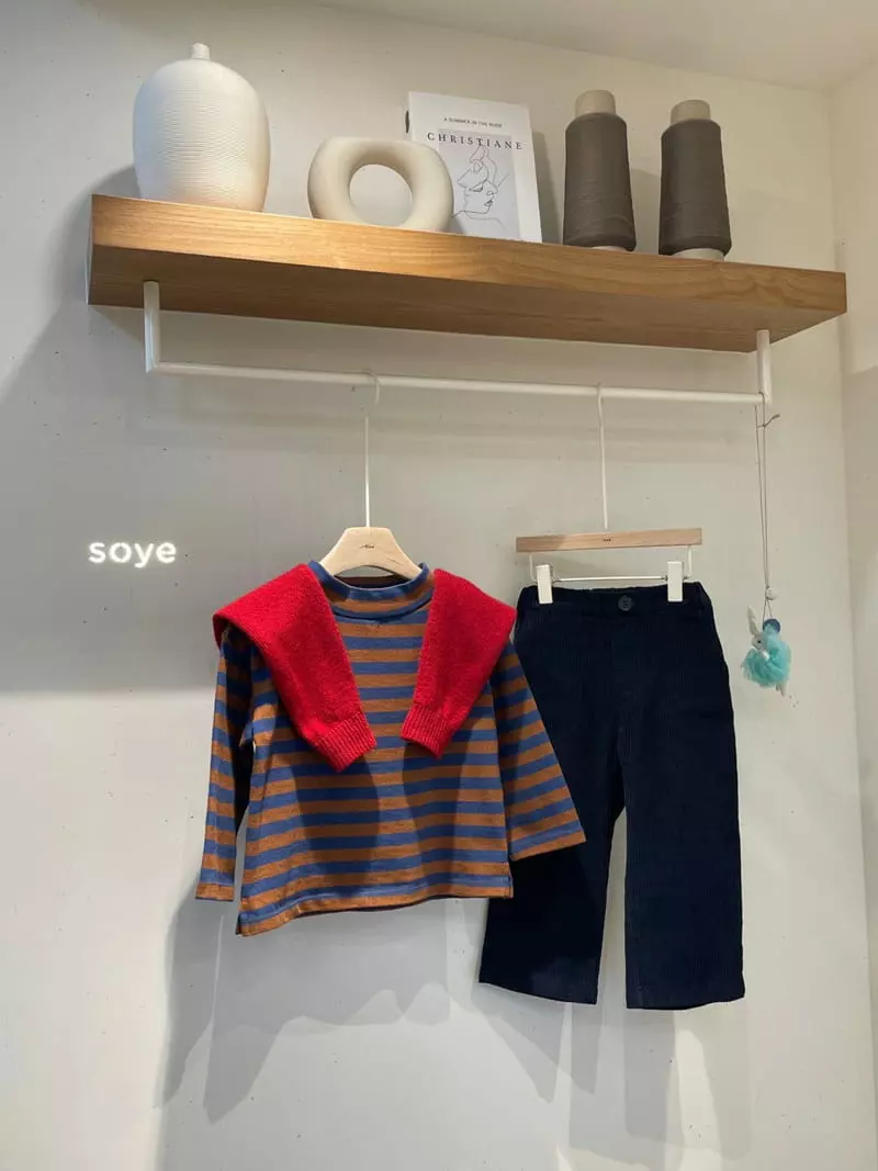 Soye - Korean Children Fashion - #prettylittlegirls - Camel Stripes Half Turtleneck Tee - 9
