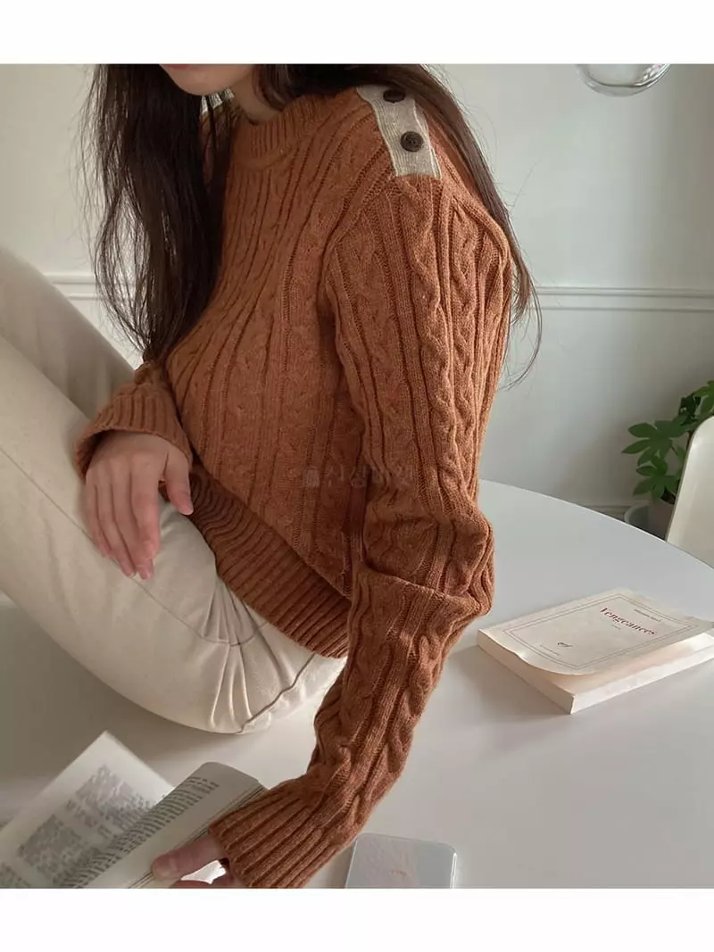 Tahiti - Korean Women Fashion - #womensfashion - Button Knit Tee - 5