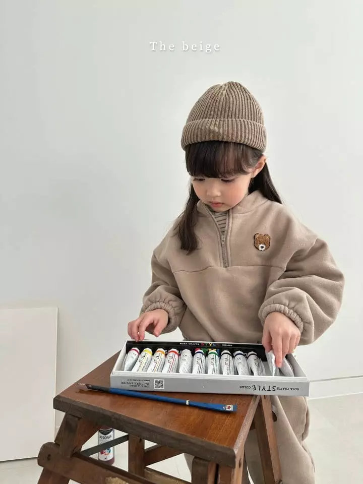 The Beige - Korean Children Fashion - #todddlerfashion - Half Zip-up Sweatshirt Set - 11