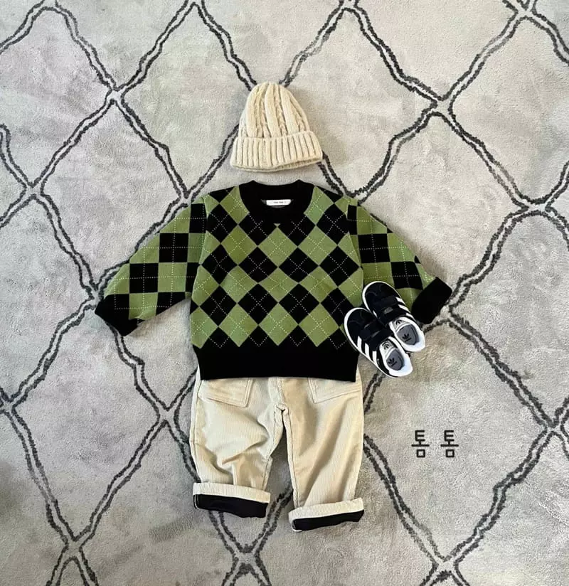Tom Tom - Korean Children Fashion - #childofig - Argyle Jacquard Knit Tee - 6
