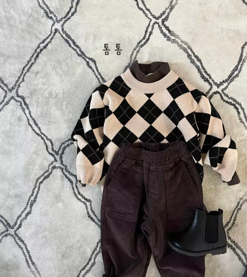 Tom Tom - Korean Children Fashion - #discoveringself - Argyle Jacquard Knit Tee - 10