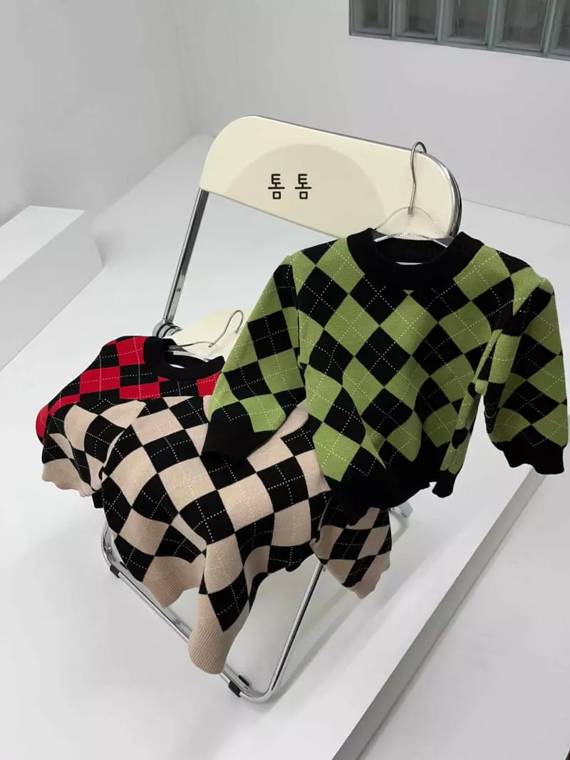 Tom Tom - Korean Children Fashion - #kidsshorts - Argyle Jacquard Knit Tee - 12