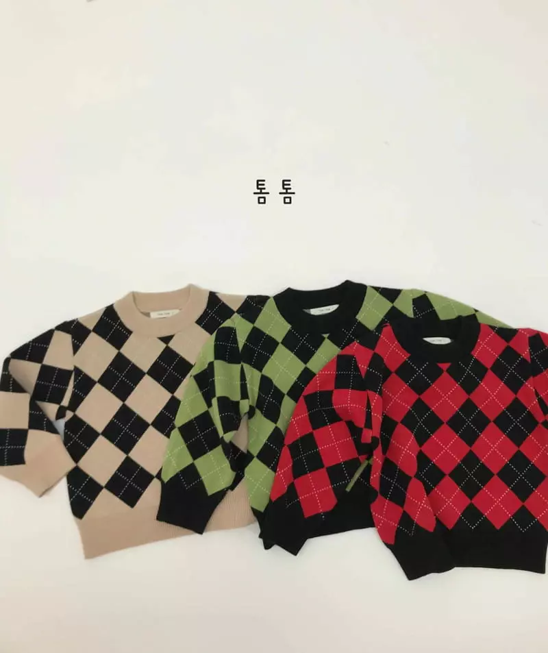 Tom Tom - Korean Children Fashion - #littlefashionista - Argyle Jacquard Knit Tee - 2