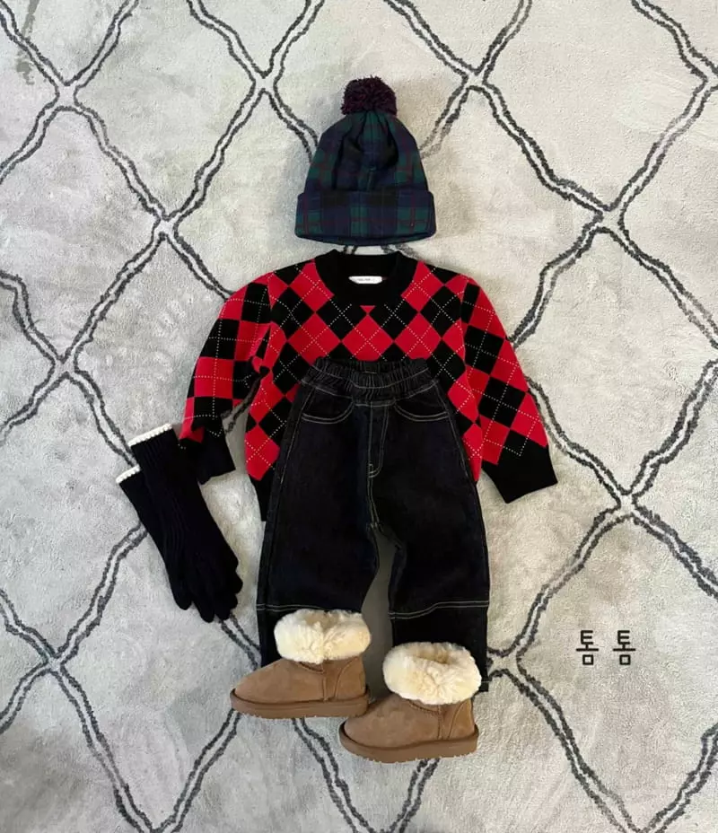 Tom Tom - Korean Children Fashion - #magicofchildhood - Argyle Jacquard Knit Tee - 3
