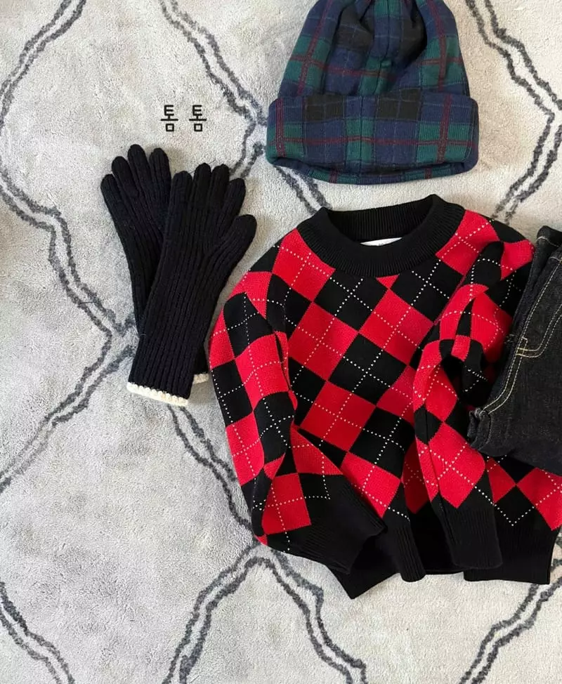 Tom Tom - Korean Children Fashion - #magicofchildhood - Argyle Jacquard Knit Tee - 4