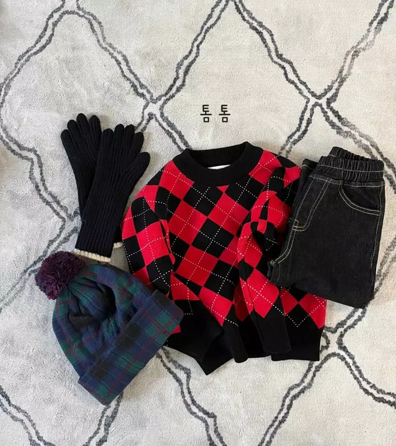 Tom Tom - Korean Children Fashion - #prettylittlegirls - Argyle Jacquard Knit Tee - 5