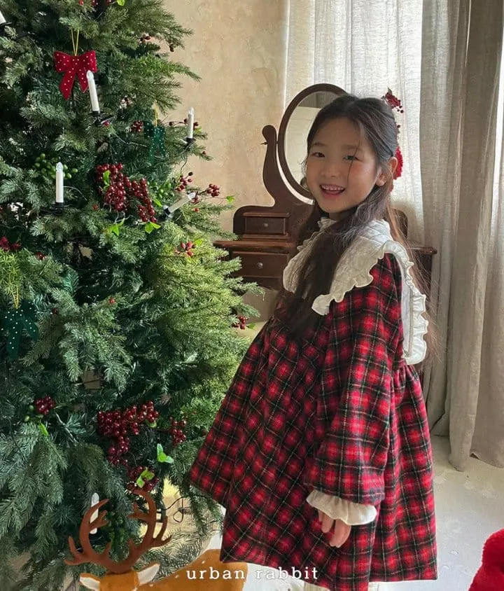 Urban Rabbit - Korean Children Fashion - #kidzfashiontrend - Christmas Check One-piece - 4
