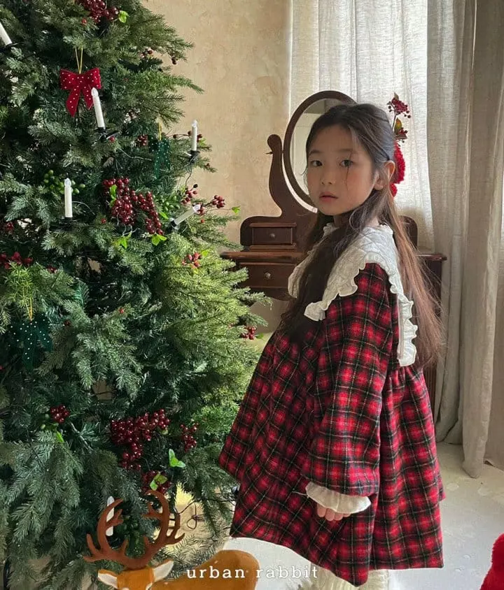 Urban Rabbit - Korean Children Fashion - #kidzfashiontrend - Christmas Check One-piece - 3