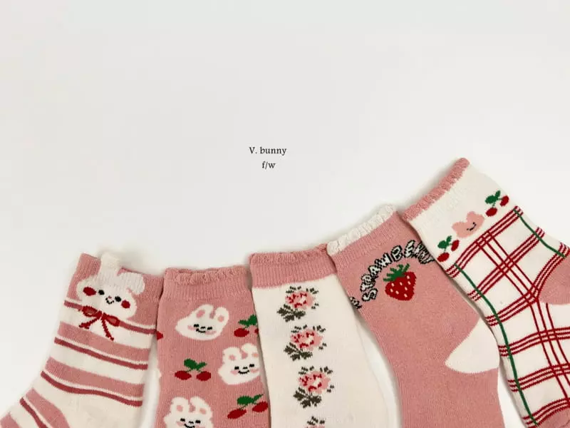 V Bunny - Korean Children Fashion - #designkidswear - Pink Rabbit Socks Set