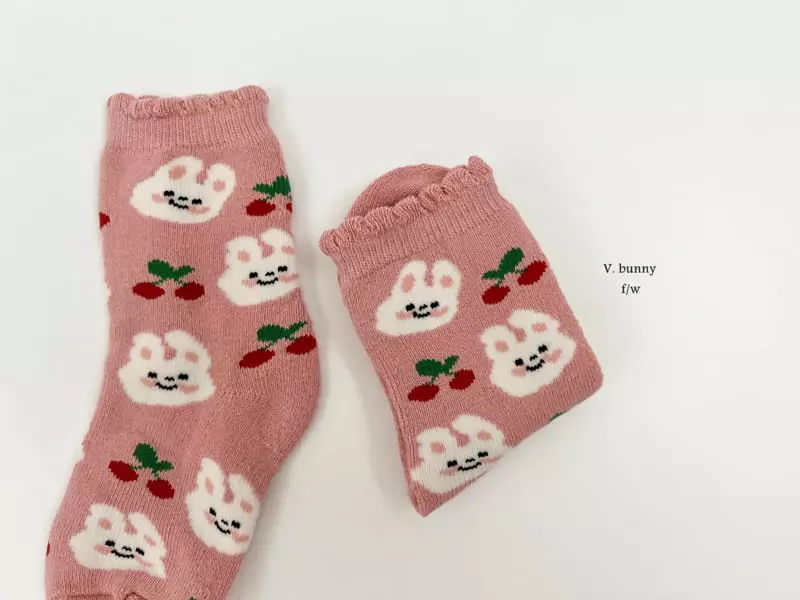 V Bunny - Korean Children Fashion - #kidsstore - Pink Rabbit Socks Set - 5