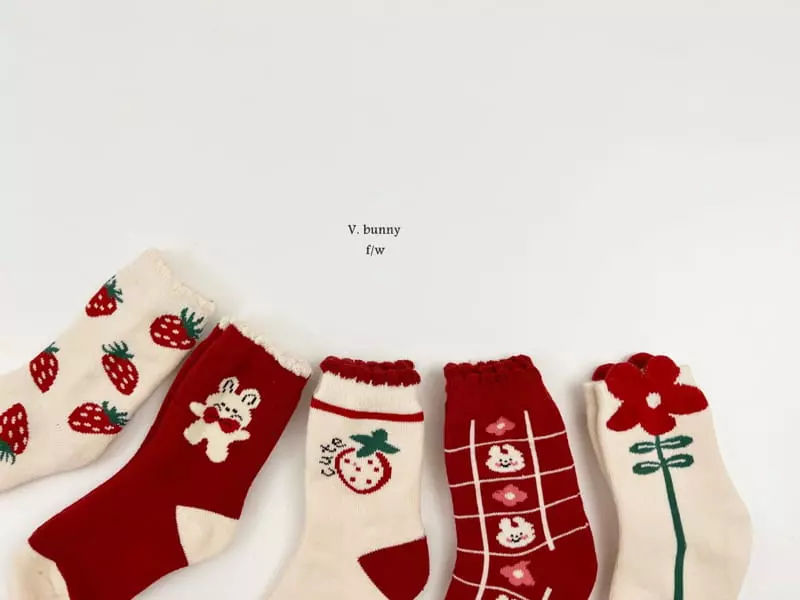 V Bunny - Korean Children Fashion - #kidsstore - Red Velvet Socks Set - 2