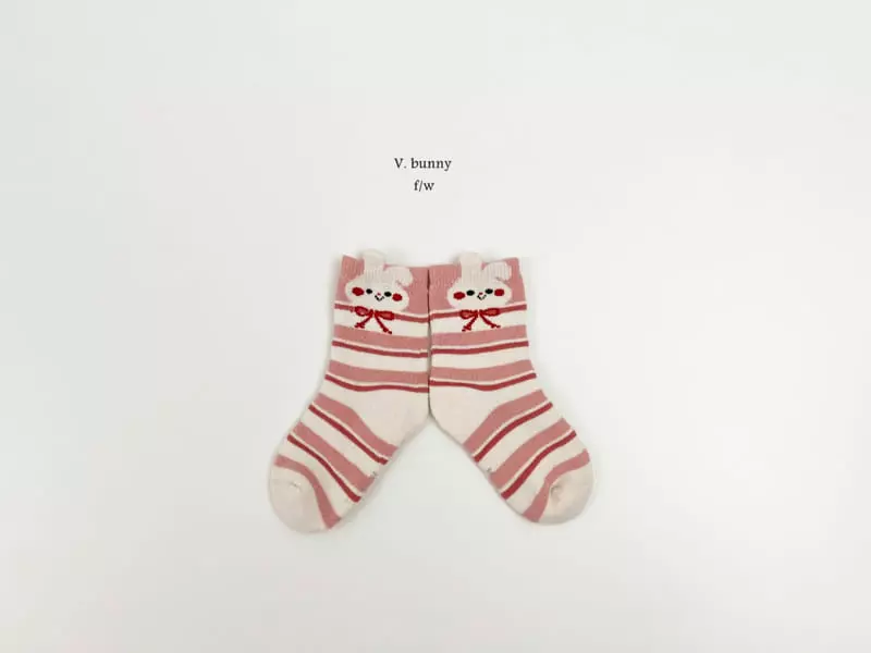 V Bunny - Korean Children Fashion - #kidzfashiontrend - Pink Rabbit Socks Set - 6