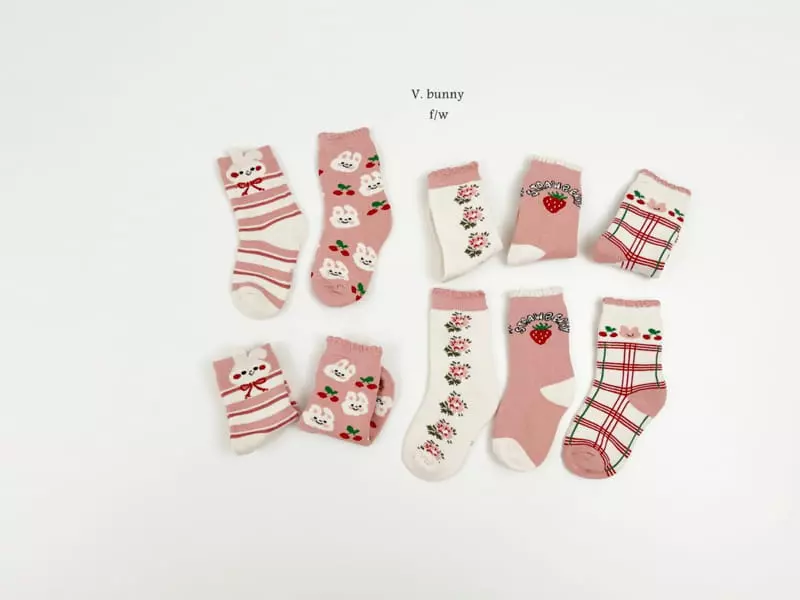 V Bunny - Korean Children Fashion - #todddlerfashion - Pink Rabbit Socks Set - 12