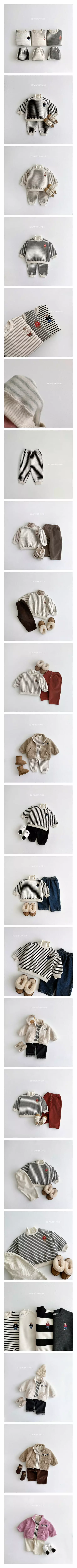 Vivid I - Korean Children Fashion - #designkidswear - Bear Embrodiery Stripes Top Bottom Set