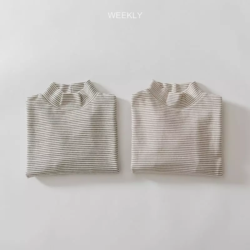 Weekly - Korean Children Fashion - #designkidswear - Moi Half Turtleneck Tee Stripes - 9