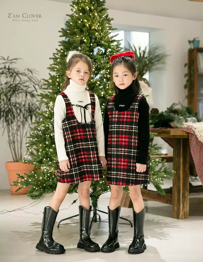 Zan Clover - Korean Children Fashion - #childrensboutique - X Mas Check One-piece - 12