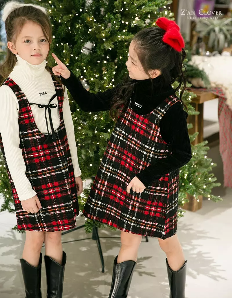 Zan Clover - Korean Children Fashion - #kidsshorts - X Mas Check One-piece - 2