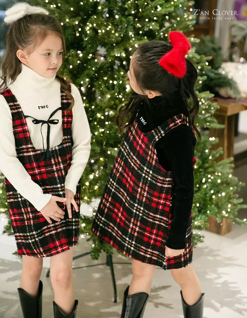Zan Clover - Korean Children Fashion - #kidsstore - X Mas Check One-piece - 3
