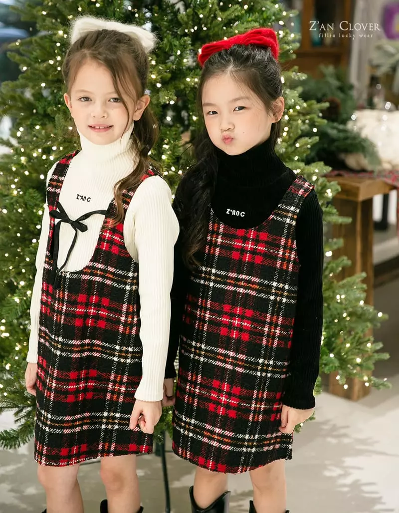 Zan Clover - Korean Children Fashion - #kidsstore - X Mas Check One-piece - 4