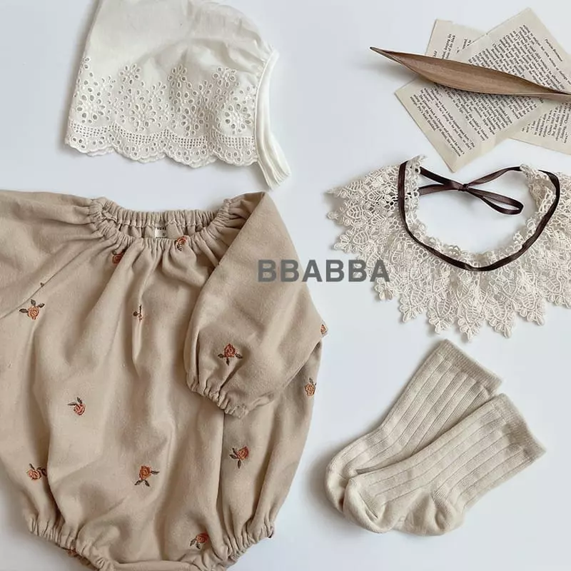 Bbabba - Korean Baby Fashion - #babygirlfashion - Er Flower Embroidery Bodysuit - 4
