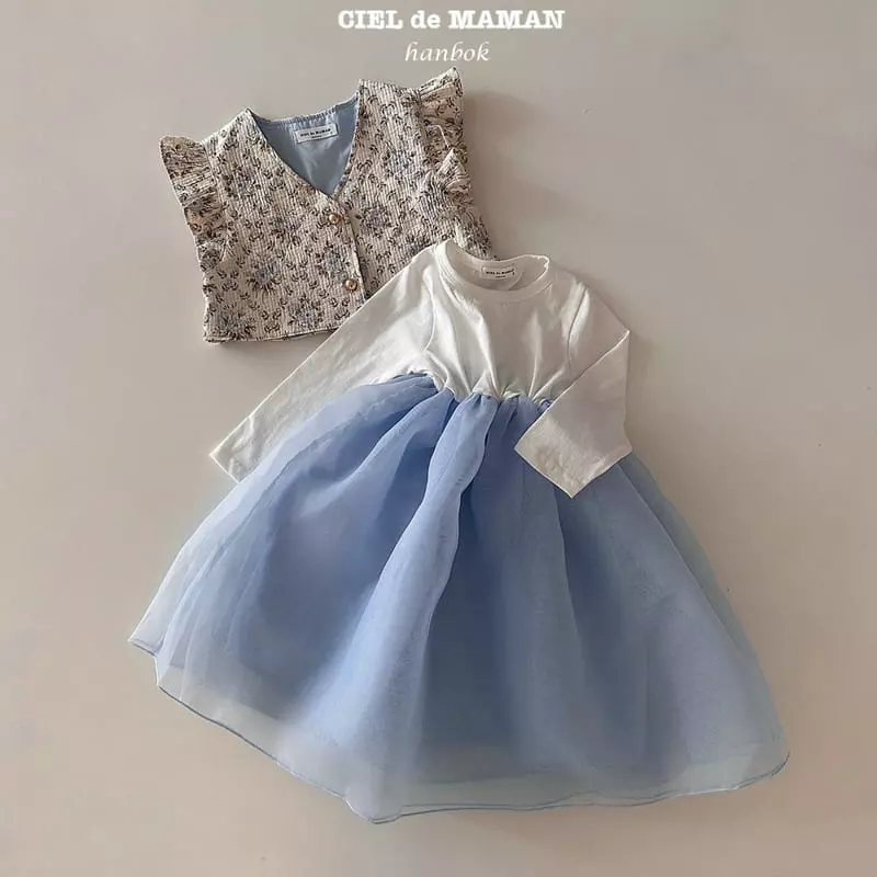 Ciel De Maman - Korean Children Fashion - #childofig - Flower Cloud Sulbim Girl Hanbok Blue - 2
