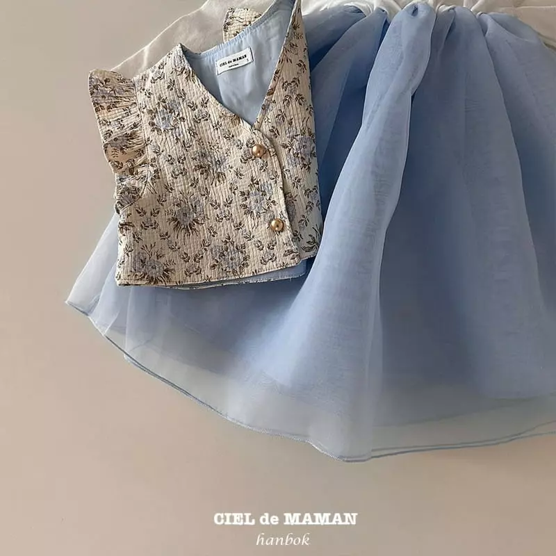 Ciel De Maman - Korean Children Fashion - #childrensboutique - Flower Cloud Sulbim Girl Hanbok Blue - 3