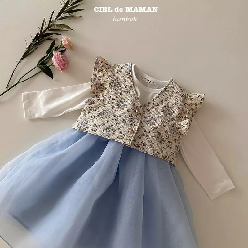 Ciel De Maman - Korean Children Fashion - #childrensboutique - Flower Cloud Sulbim Girl Hanbok Blue - 4