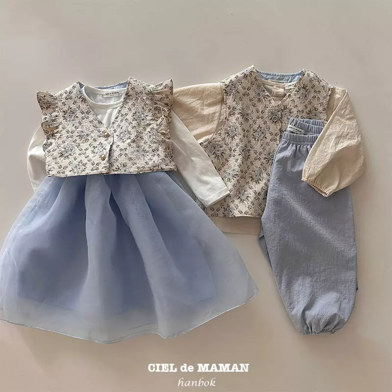Ciel De Maman - Korean Children Fashion - #fashionkids - Flower Cloud Sulbim Girl Hanbok Blue - 6