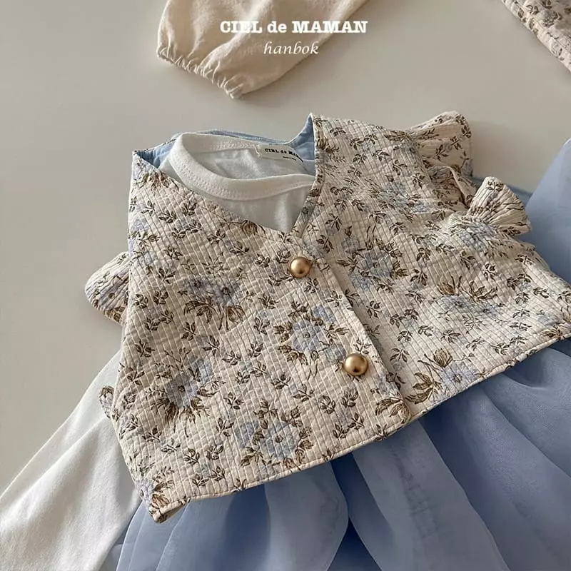 Ciel De Maman - Korean Children Fashion - #stylishchildhood - Flower Cloud Sulbim Girl Hanbok Blue