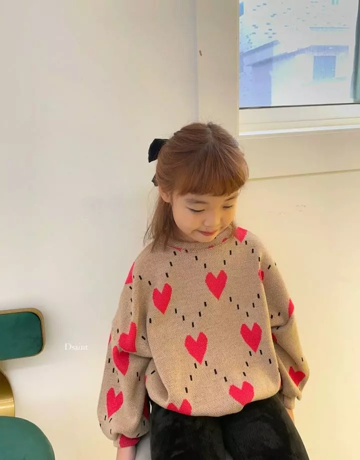 Dsaint - Korean Children Fashion - #Kfashion4kids - Pattern Heart Knit Sweatshirt - 2