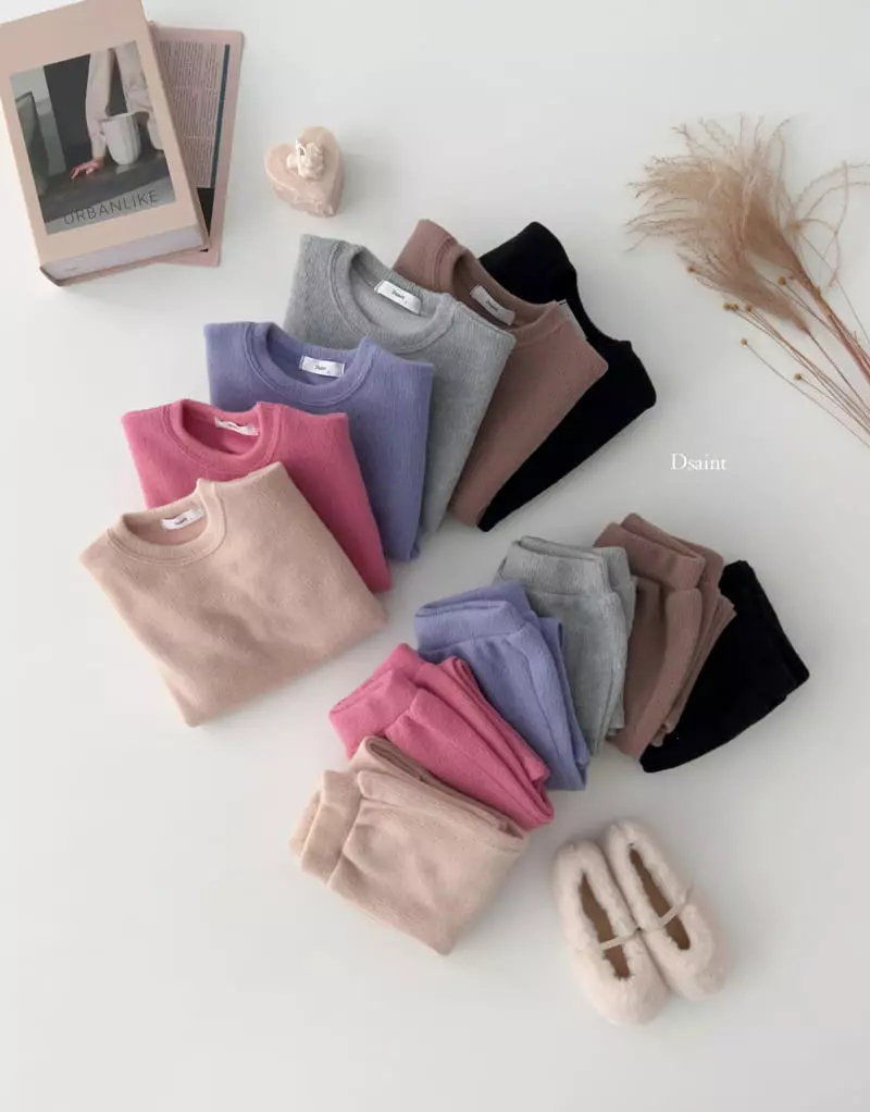 Dsaint - Korean Children Fashion - #discoveringself - Heart Bootscut Top Bottom Set - 2